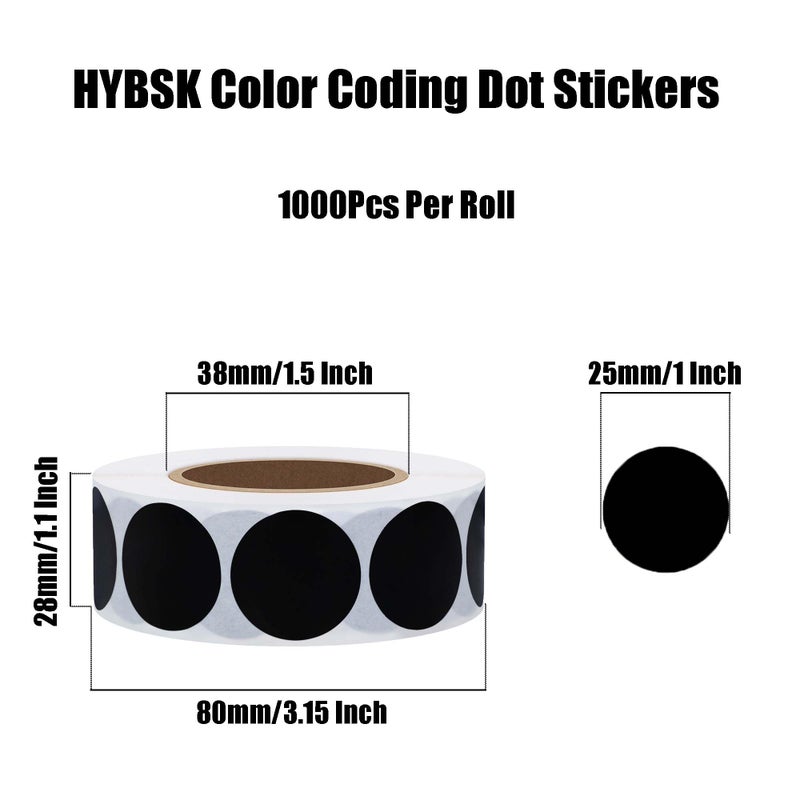 Hybsk Color Coding Dot Labels 1" Round Natural Paper Stickers Adhesive Label 1,000 Per Roll (Black) - Image 4